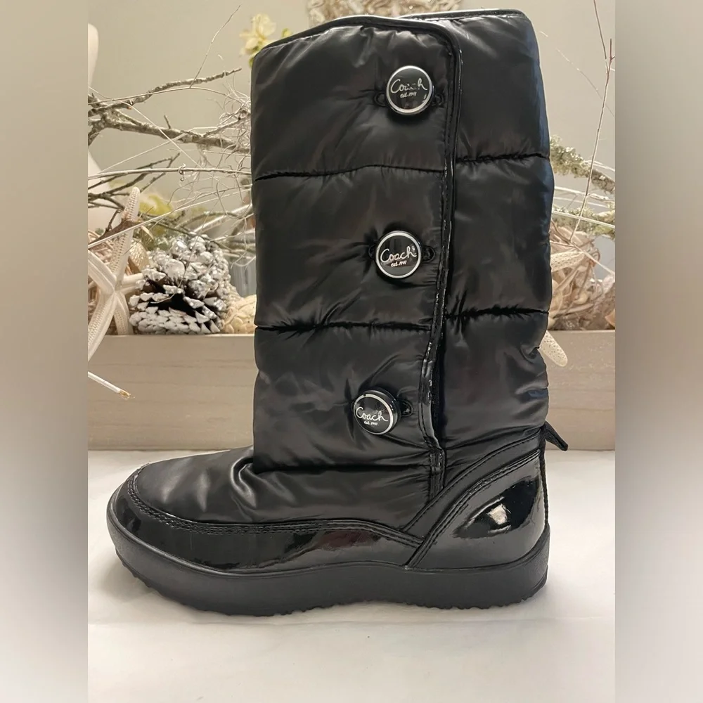 COACH POLINA BLACK NYLON PUFFER BOOTS SIZE 6B